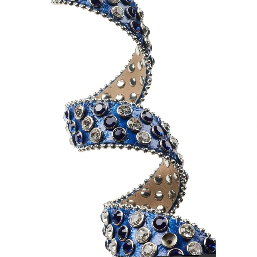 Rockstar original Tedros Rhinestone Blue Rockstar Logo faux leather Belt EUC